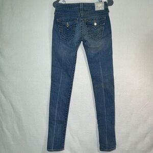 True Religion Julie Flap Pocket Jeans Womens 26 Made USA Rhinestone Button Y2K